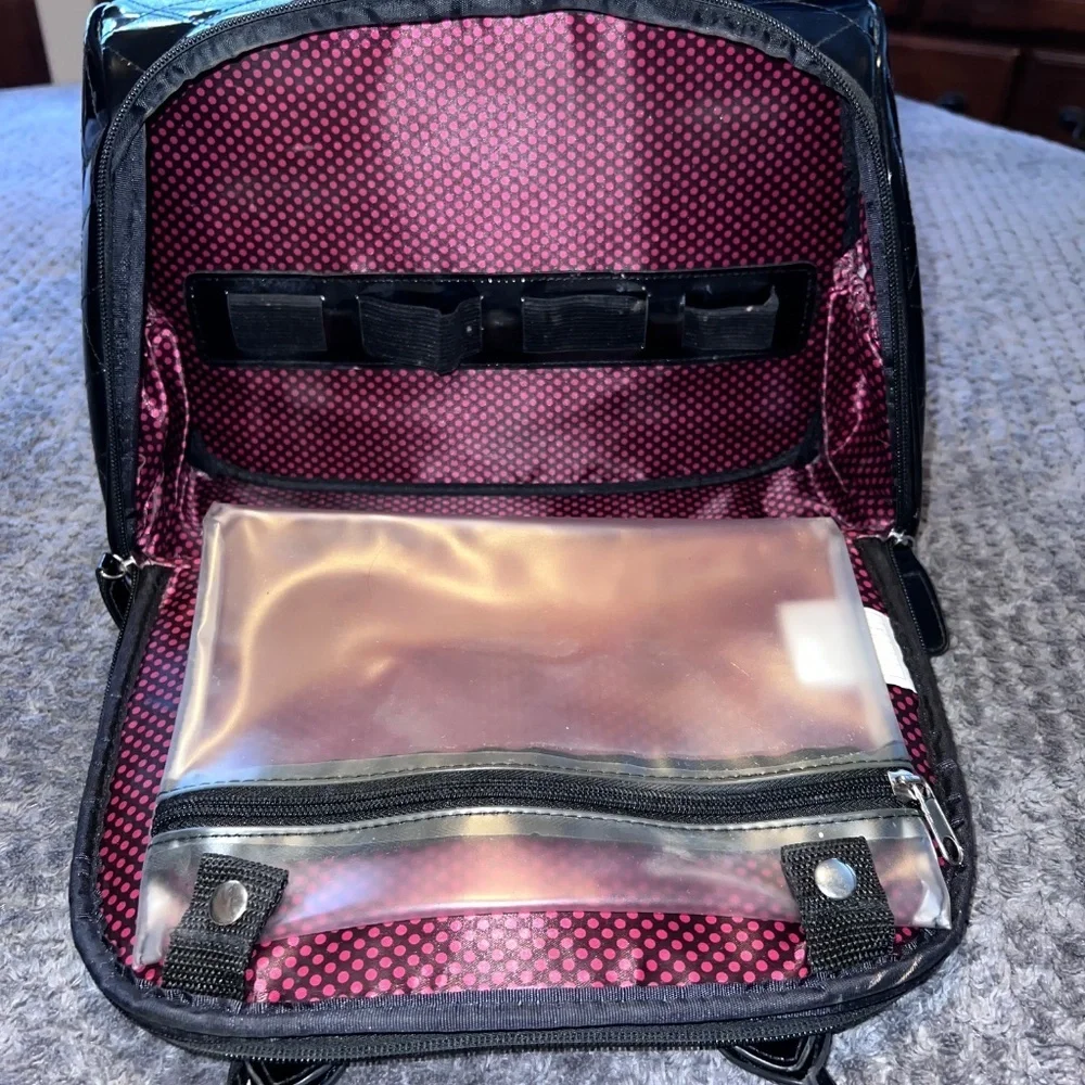 CABOODLES Black Patent Leather Carry On Makeup Bag Top Handles